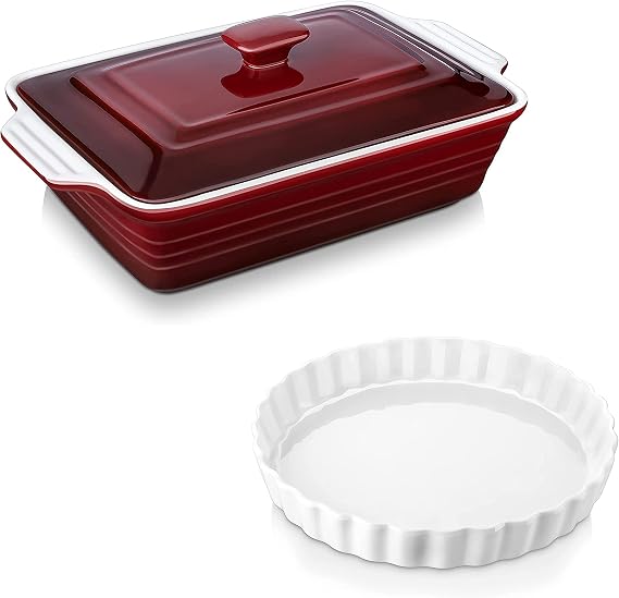 4.5 Quart Nonstick Casserole Dish with Lid Bundle 10 Inch Reusable Quiche Pan