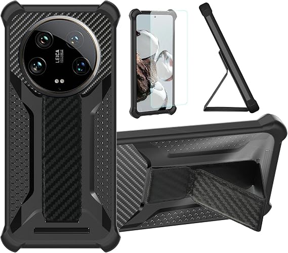 Aroepurt Case for Xiaomi 14 Ultra Phone Case Stand Cover [with Tempered Glass Screen Protector] Hybrid Case [Folding Support Magnetic] [Frosted Anti-Fingerprint] Black