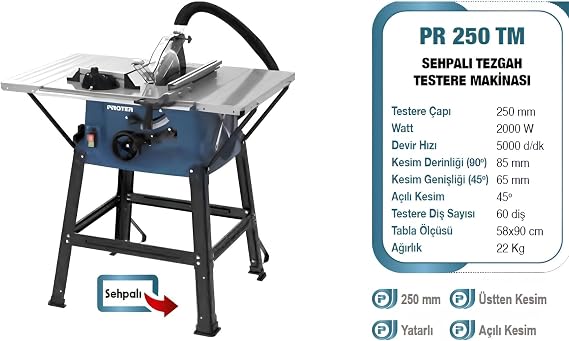 Proter PR 250 TM 250 mm 2000 W SEHPALI TEZGAT TESTERE MAKİNASI