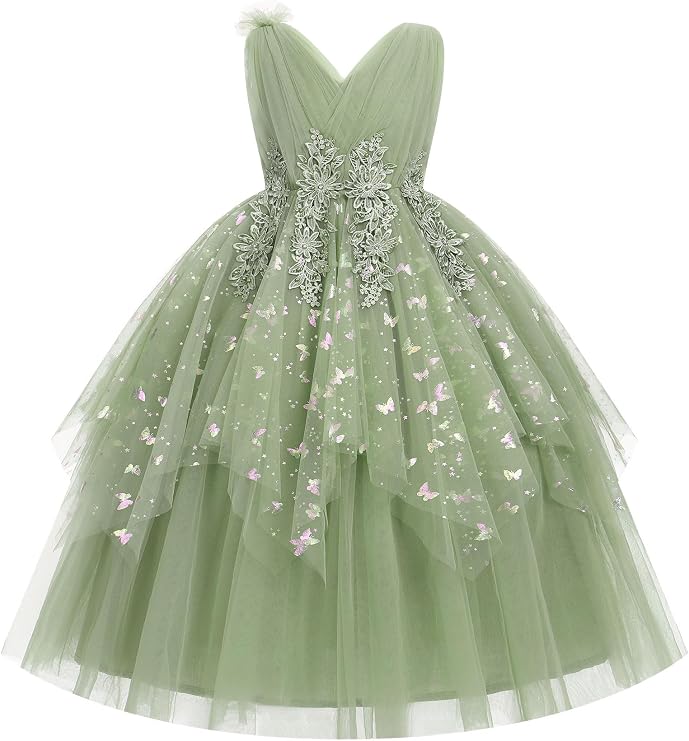 Flower Girl Butterfly Dress for Wedding Formal Pageant Party Tulle Gown