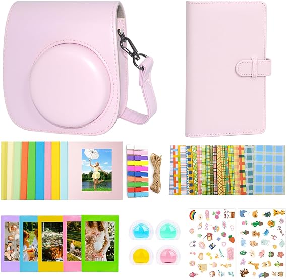 Instant Mini 12 Accessories Kit Compatible with Fujifilm Instax Mini 12,Include Mini 12 Case+Photo Album & Frames+DIY Sticker+Wall Hanging Frame+Filters (Blossom Pink)