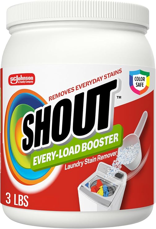 Shout In-Wash Every-Load Booster Laundry Stain Remover, Bleach-Free & Color Safe, HE Compatible, Removes Grass, Coffee, Juice & Other Tough Stains, 3 lb
