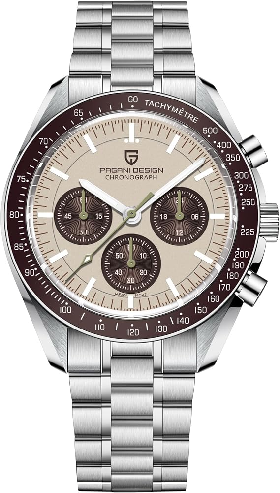 Pagani Design 1701 Men's Professional Chronograph Japan VK63 Quartz Movement Moon Wristwatch Stainless Steel 100M Waterproof Casual Analog Watch Date