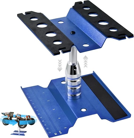 Rc Car Stand with Lit Lower Adjustable & 360'Rotatable, Rc Stand Repair Station with Shock Holder for TraxxasTRX4 Arrma Losi Axial Hsp Hbx Mix Wltoys, Wrenching On 1/8 1/10 1/12 1/14 Rc Rig Blue