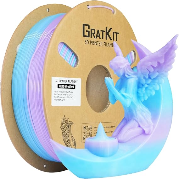 GratKit PETG Gradient 3D Printer Filament 1.75 mm 1 kg Spool Translucent with +/-0.03 mm Precision Partially Transparent and Multicoloured Colour Gradient Blue Purple 1000 g