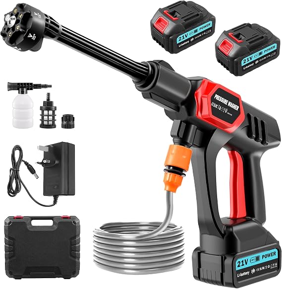 Cordless Power Washer, 21V Portable Power Washer with 80 Bar Pressure, 10m Spray Reach For Patio, for Car/Floor/Garden Cleaning & Watering
