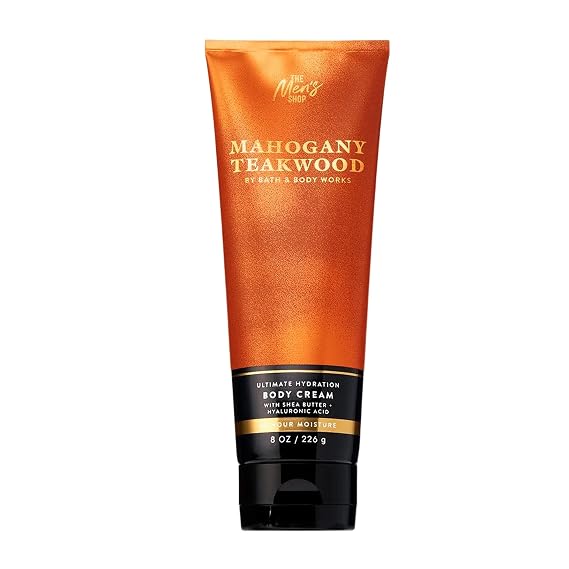 Bath & Body Works Mens Body Cream, Mahogany Teakwood Scent, Ultimate Hydration Moisturizer with Shea Butter & Hyaluronic Acid for Dry Skin, Warm Woodsy & Masculine Scent, 8 oz - 1 Pack