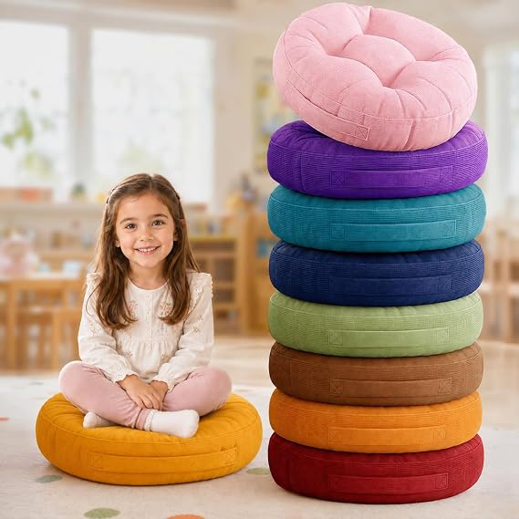 Floor Cushions for Kids 8 Pack, Round Flexible Classroom Seating, 15 Inch