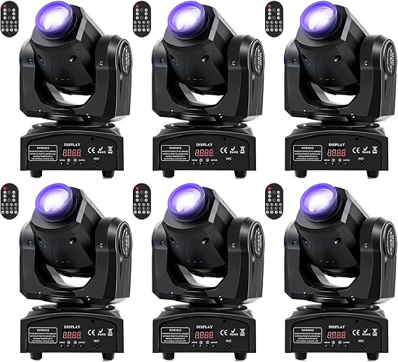 6PCS 60W LED Moving Head Light Stage Lights with Remote Control 8 GOBO 8 Colors Spotlight by DMX Controlled 11 Channel with Sound Activated for Disco Club Party Stage Lighting Shows