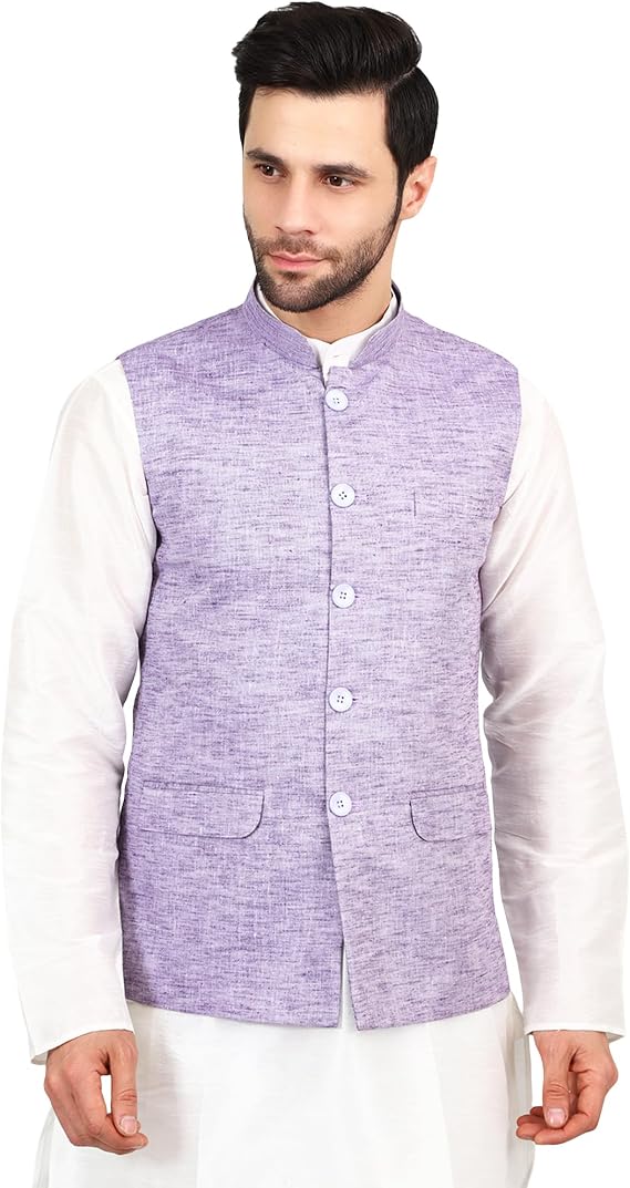 WINTAGE Men's Linen Cotton Grey Modi Nehru Jacket