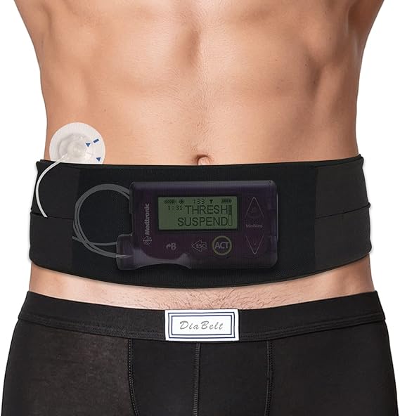 Insulin Pump Belt with Mesh Pouch for Easy Viewing Operation, Diabetic T1D Medical Holder Accessories Waist Band with Slits for Tubing Epipen Men Women Adult Black