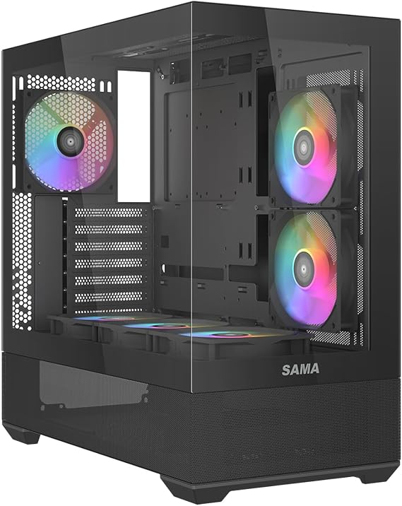 SAMA V40 Full View Glass ATX Gaming PC Case, 6 ARGB PWM Fans, USB-C White