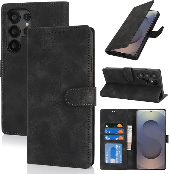 for Samsung Galaxy S25 Ultra Case Wallet with Card Holder,Galaxy S25 Ultra Wallet Case for Men Women,PU Leather Magnetic Buckle Stand Flip Phone Case Cover-Black