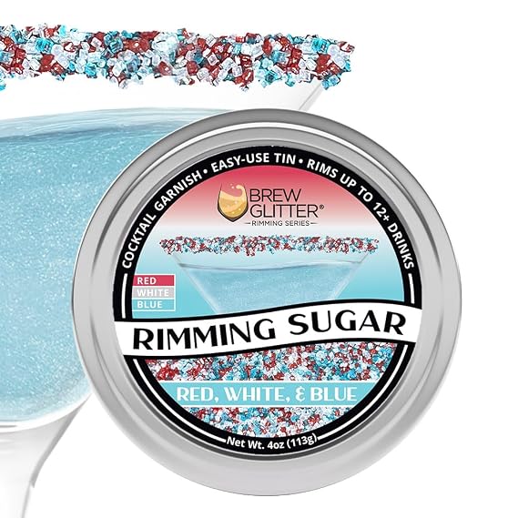 Brew Glitter America Red, White & Blue Rimming Sugar, Cocktail Garnish, 4oz