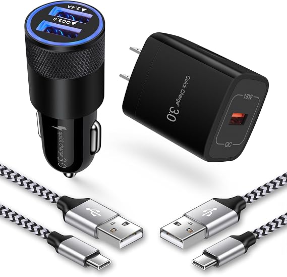 Super Fast Charger Type C Kit,18W Quick Charge 3.0 Wall Charger Car Adapter