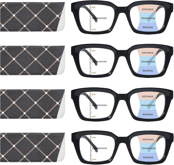 4 Pack Progressive Multifocus Reading Glasses for Women Stylish Blue Light Blocking Computer Readers