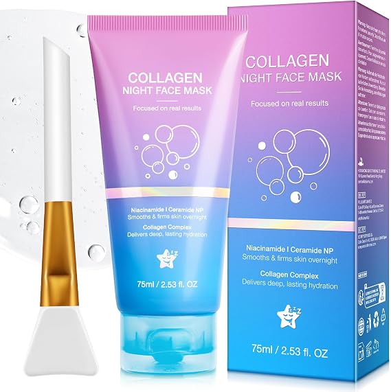 Collagen Night Wrapping Mask, Collagen Overnight Peel-Off Mask, Overnight Wrapping Peel Off Face Masks with Brush, Elasticity & Hydration Overnight Wrapping Peel Off Facial Mask