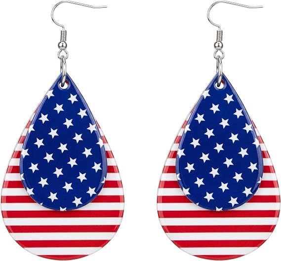 250th Anniversary USA Shirt - American Flag Earrings for 4th of July Shirts Women | Patriotic Teardrop Earrings for Memorial Day Accessories Outfits Merchandise - Fourth of July Decorations for Girls