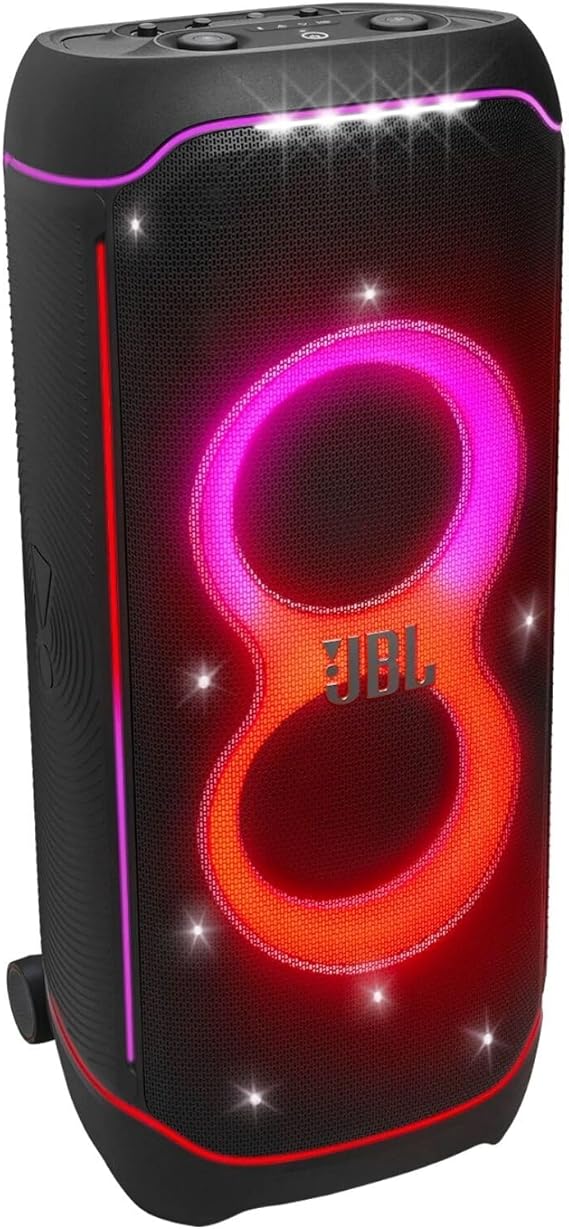 JBL Partybox Ultimate - Multi Purpose Party Speaker, with Wi-fi & Bluetooth Connectivity, Wireless, Lightshow, IPx4 Slashproof, Dual Mic & Guitar Inputs, Handle & Sturdy Wheels, Black