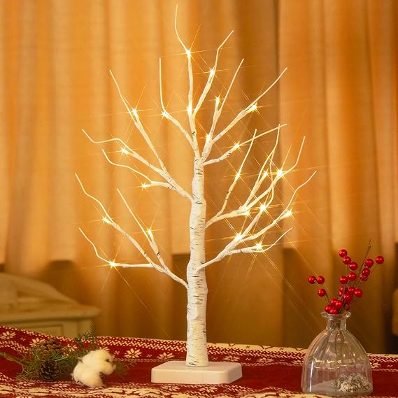 PEIDUO 22" Lighted Birch Tree, 24 LED Warm White Christmas Tree Decorations, Fairy Light Spirit Tree Battery Powered Timer for Winter Wedding Home Indoor Tabletop Centerpieces Christmas Decor