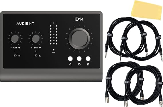 Audient iD14 MkII 10-In 6-Out Audio Interface Bundle with 2 Instrument Cables, 2 XLR Cables, and Austin Bazaar Polishing Cloth