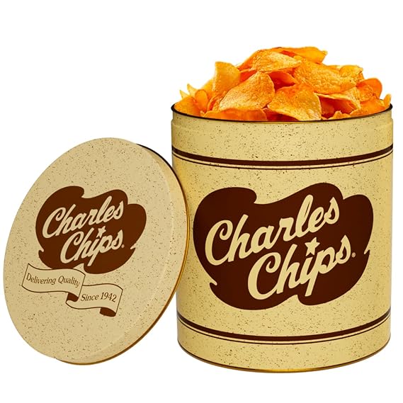 Charles Chips Sweet Barbeque Potato Chips 16oz Smoky BBQ Snack in Iconic Recyclable Steel Tin | Gluten Free & Kosher | Great for Cookouts & Parties | Since 1942