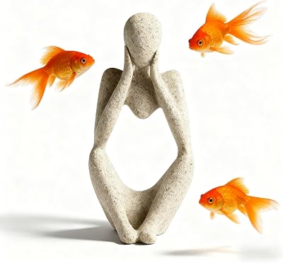 Fish Tank Decorations, Sandstone Resin Thinker Statue Minimalist Style, Aquarium Accessories for Betta, Cichlid, Goldfish & Small Aquatic Pets