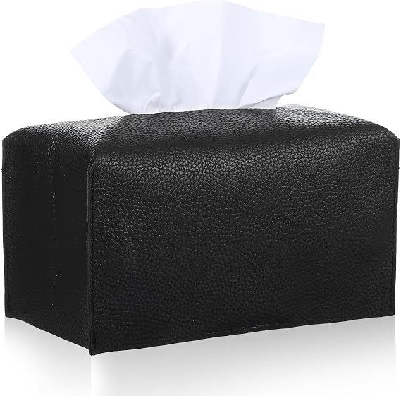 Modern Rectangular PU Leather Black Tissue Box Cover