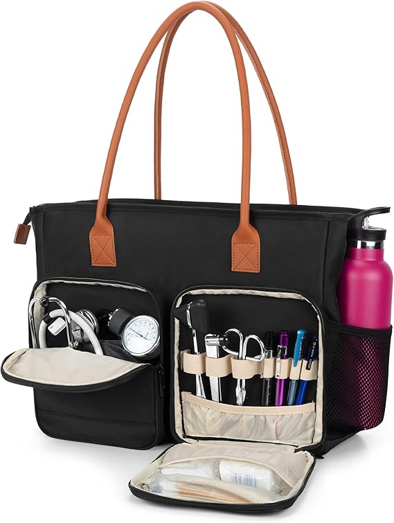 CURMIO Nurse Tote Bag with Padded Laptop Sleeve for Nursing Work, Black | Medical Tote for Nursing Students, Physical Therapists, Doctors, Shoulder Straps, Large Capacity