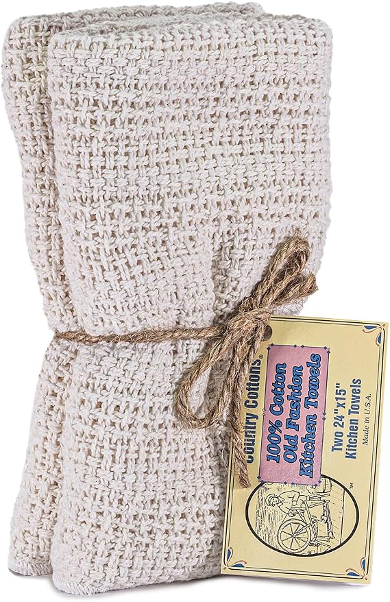 Old Fashion 100% Cotton Made in the USA Highly Absorbent Kitchen Towels - Set of 2-24"x15"