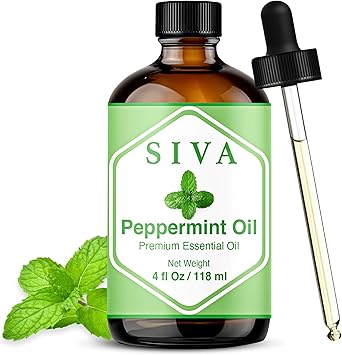 Siva Peppermint Essential Oil - 4 Fl Oz 100% Natural Peppermint Oil - for Diffuser, Face, Skin Care, Aromatherapy, Hair Care, Scalp and Body Massage - with Dropper