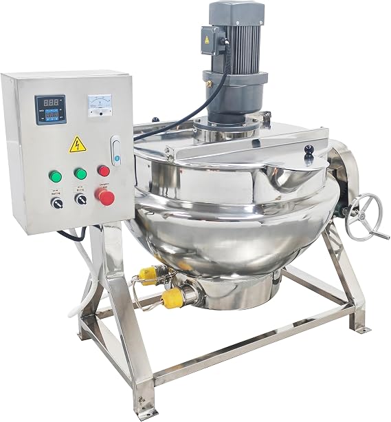 TECHTONGDA Automatic Cooking Pot with Stirrer Electric Kettle Stainless Steel with Mixer Tiltable Jacketed for Soup Chilli Tomato Sauce Fruit Jams Porridge 13.2gallon 220V