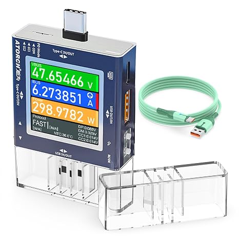 Eversame USB Tester, Type-C/USB 2 in 1 Fast Charging Protocol Voltmeter Power Meter Digital Display Multi-Function Phone Charger Capacity Monitor DC0-50V/0-6.5A, PD2/PD3/PPS/QC2.0/QC3.0/FCP/SCP/AFC