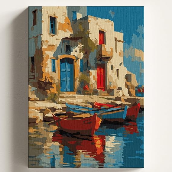 Sayılarla Boyama Tuval Hobi Seti KÖYEVİ SANDAL Temalı Fırça ve Boya Dahil Set (Çıtalı) 40x50 CM Kendin Yap Sayılarla Tuval Boya Kiti (KASNAKLI)