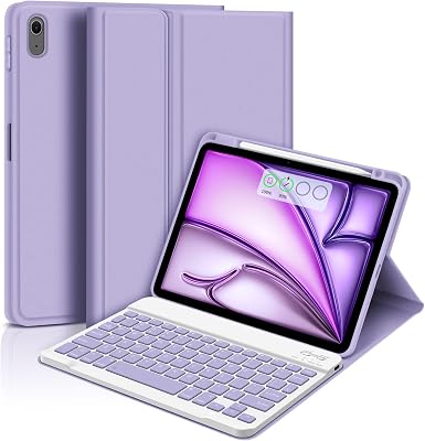 GOOJODOQ Keyboard Case for iPad Air 6 11 inch 2024 M2,iPad Air 5th4th Gen 20222020 10.9 inch-Detachable iPad Keyboard Case with Pencil Holder,Wireless Keyboard for iPad 10.9 & 11-Purple