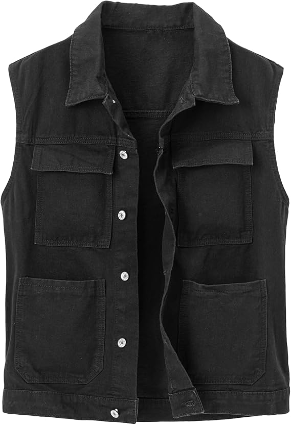 Men's Casual Denim Vest, Sleeveless Jeans Jacket Relaxed Fit Button Down Lapel Waistcoat