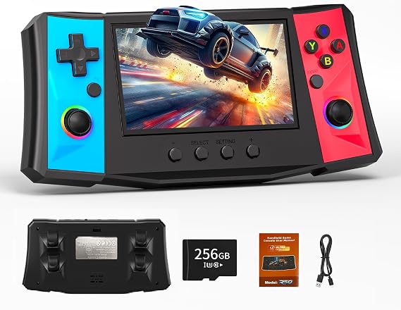 RegiisJoy R50 Ultra 50000 in 1 Handheld Game Console, 4.5 Inch IPS Screen Retro Gaming Consoles Main Emulators, Portable Mini Pocket Arcade 4000mAh Battery,256G TF Card,Linux System