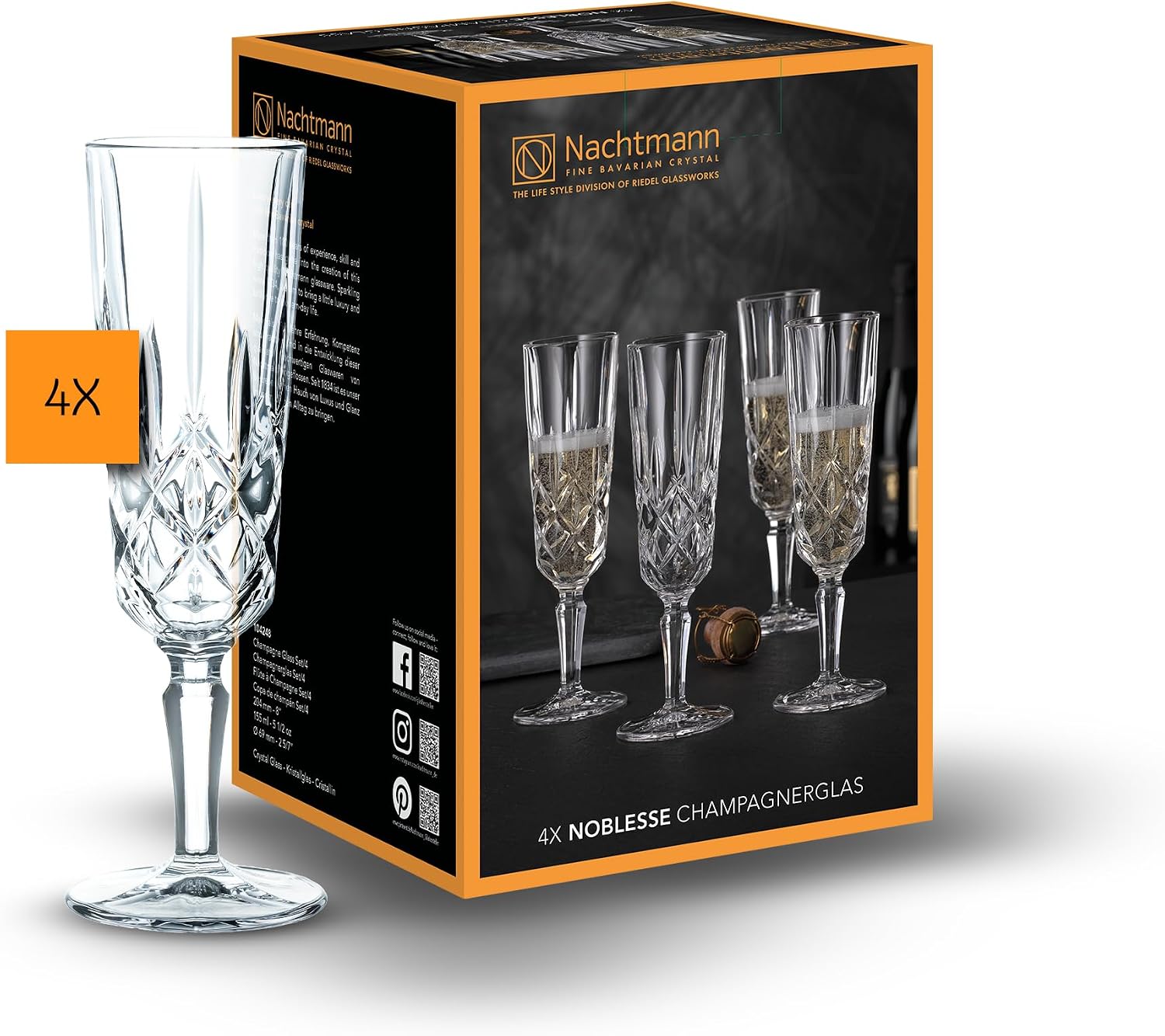 Nachtmann Spiegelau Noblesse Z109580 Champagne Glasses Set of 4 Glass Capacity Approx. ml Transparent