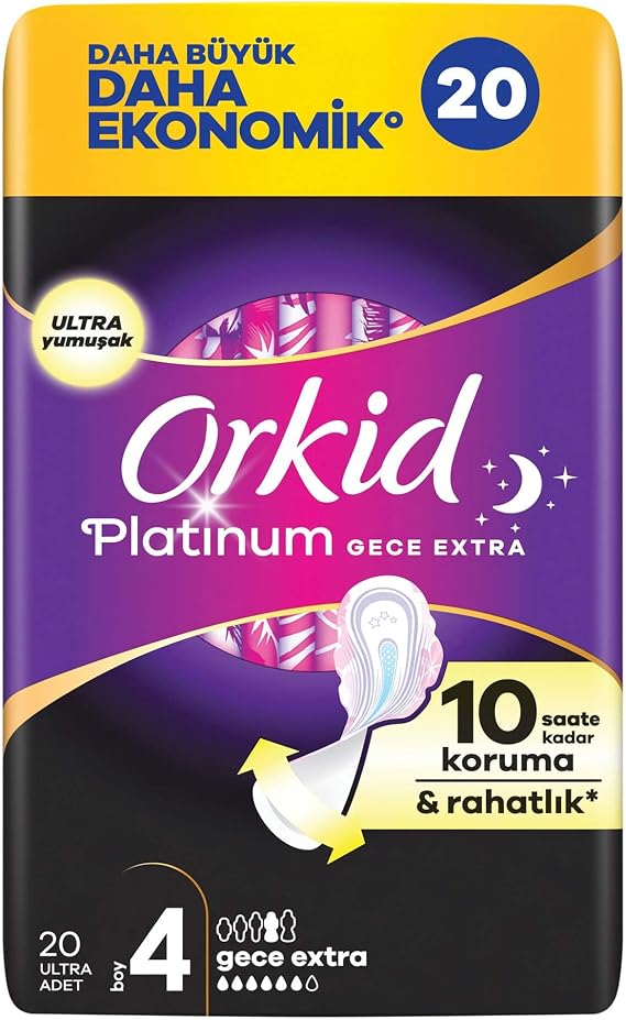 Orkid Platinum Hijyenik Ped Gece Ekstra (Boy 4) 20 Adet Ped