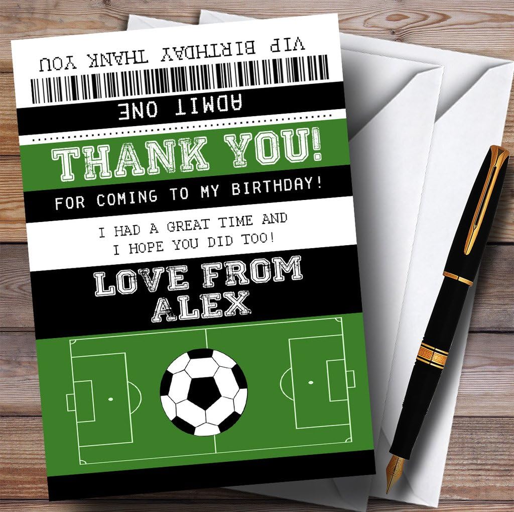 Party Thank You Cards Football Soccer Match Ticket Party with Envelopes - Any Custom Text for Any Occasion