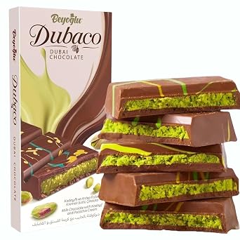 Beyoglu Dubaco Dubai Chocolate Bar Turkish Pistachio Chocolate with Tahini & Crispy Kadayif | 7 oz Middle Eastern Gourmet Milk Chocolate Imported from Turkey (3.35 oz (95gr))