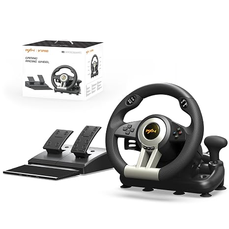 PXN V3 Pro Gaming Steering Wheel with Pedals | Dual Motor Vibration Feedback, Beginner Sim Racing Wheel for PC, PS4, Xbox Series S, Xbox Series X, Xbox One and Switch