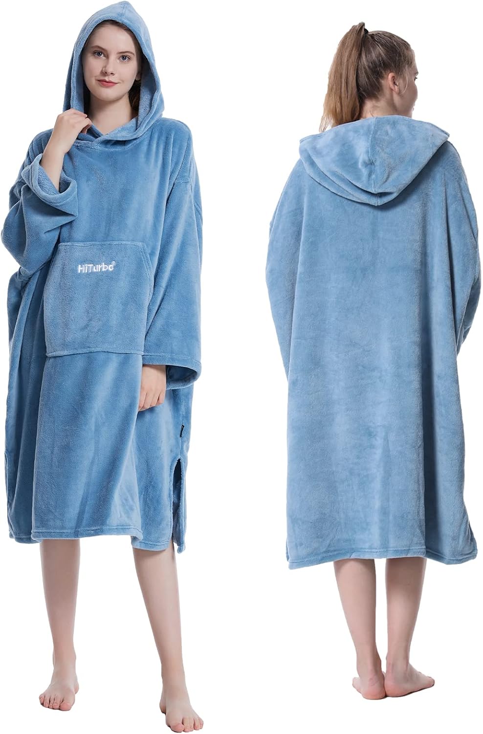 Hiturbo Changing Bath Robe-Surfing Poncho Towel Bathrobe with Hood for Beach,Swimming,Home Blue