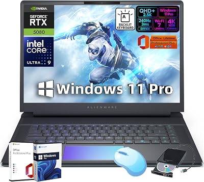 Alienware 16 Area-51 Gaming Laptop NVIDIA GeForce RTX 5080 Intel Ultra 9 275HX 16.0 QHD 240Hz Display wOffice& External DVD Drive Backlit KB Win 11 Pro WiFi 7 64GB RAM 2 TB SSD