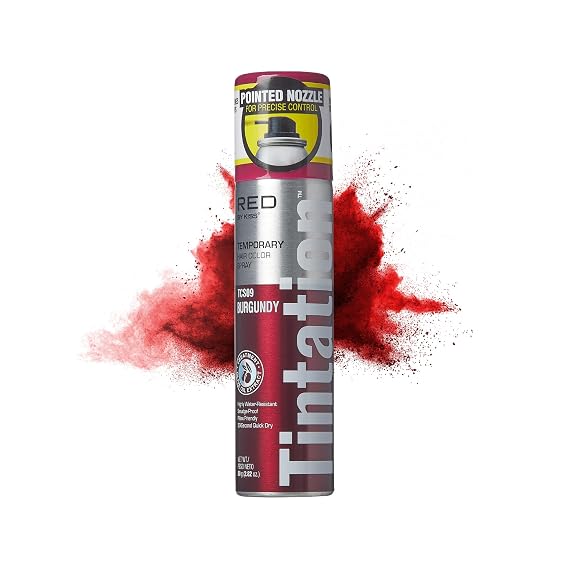 Red by Kiss Tintation Temporary Hair Color Spray 2.82oz, Quick-Dry & Smudge-Proof, Vivid Color Washable Hair Dye, Styling Spray Cosplay Halloween Birthday Party Festival (Burgundy)