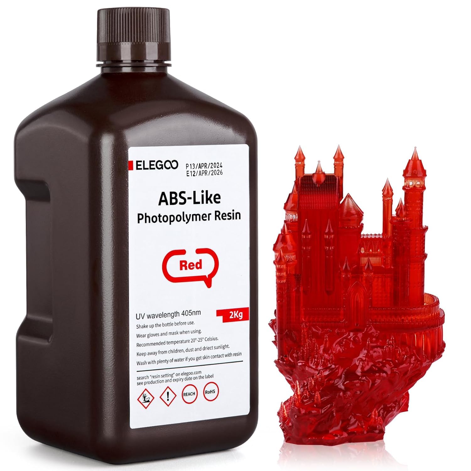 ELEGOO LCD UV 405nm ABS-Like 3D Resin for LCD 3D Printer Photopolymer Resin for LCDDLPMSLA 3D Printing - Clear Red 2KG