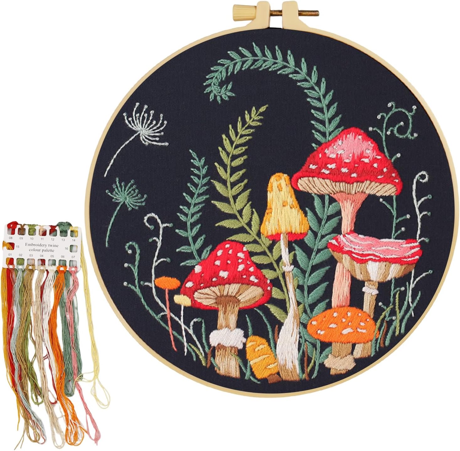 Embroidery kit for Beginners, Cross Stitch Kits for Adults, Beginners Embroidery Kit with Mushroom Patterns, Including Fabric with Hoops, Threads, Needles, Instructions