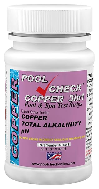 Industrial Test Systems 481348 Copper 3 in 1 Pool Check | Made in USA | 3 Parameter Pool Test Strips | Copper, pH, Total Alkalinity | Easy Match Colors | Lowest Copper Detection Levels