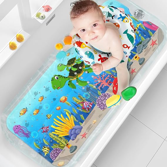 Bath Mat for Tub Non Slip Kids Bathtub Mat 40x16 Baby Bath Mat, Turtle