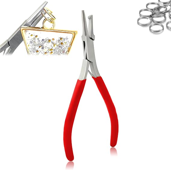 Jeweler Split Ring Pliers Beading Arts & Crafts Hobby Crafting Jewelry Tool, Red Handle